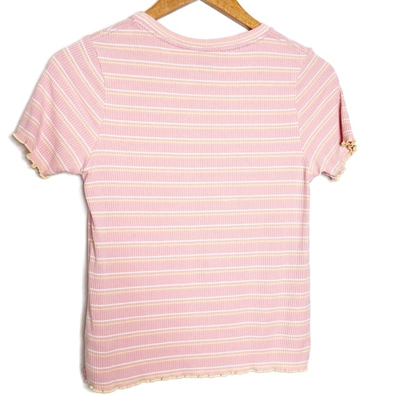 Levi's Pink White Yellow Stripe Ribbed Lettuce Trim T Shirt Top Juniors - Picture 8 of 16